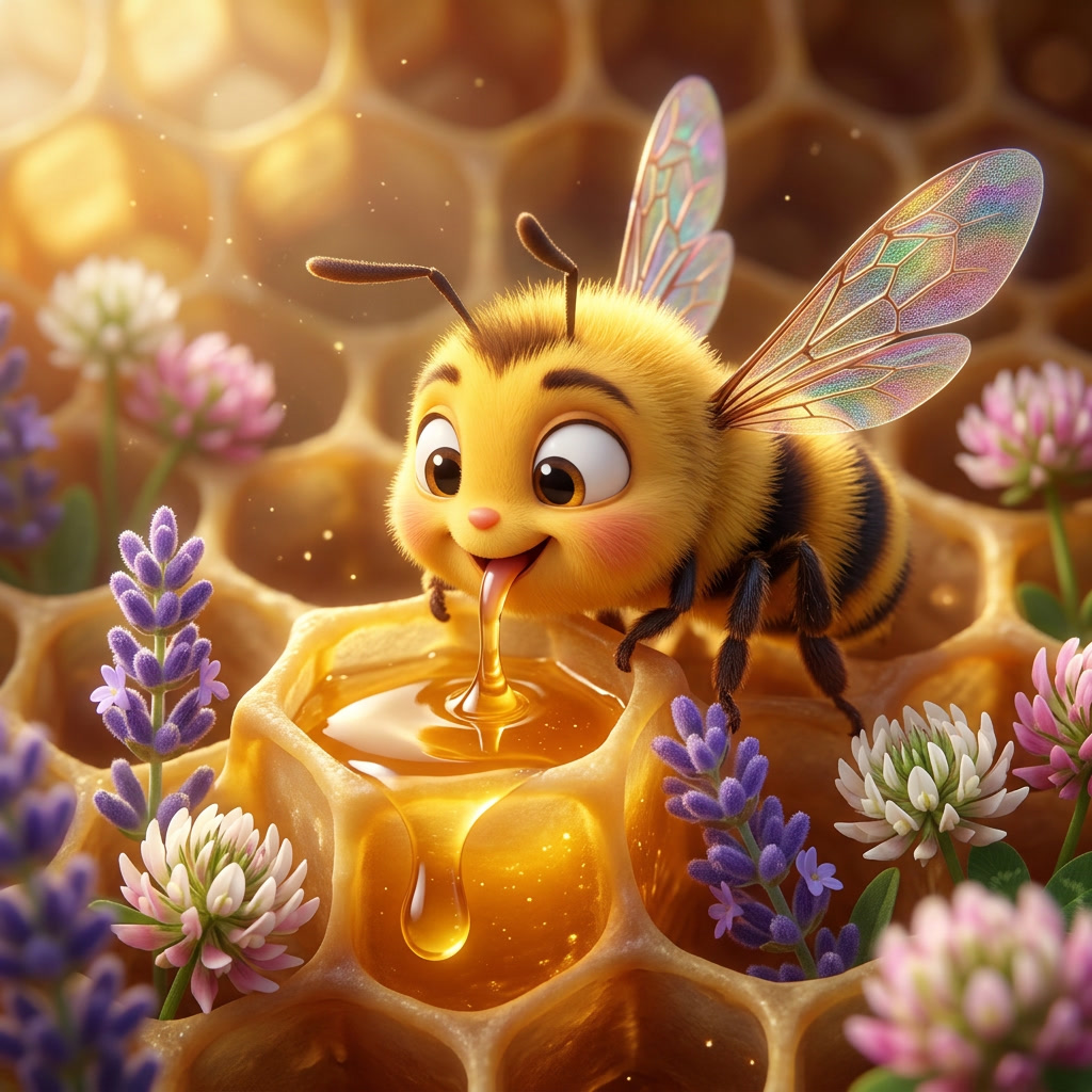 Virtual bee exploring honeycomb